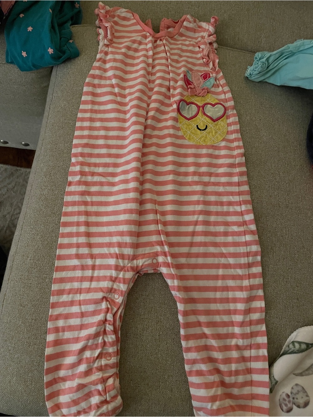 Koala Kids Coral & White Striped Baby Romper
